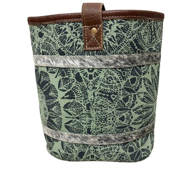 Myra Bag Hide And Floral Print Small Crossbody 10” X 10” Leather Style S-12C2 - Picture 3 of 10